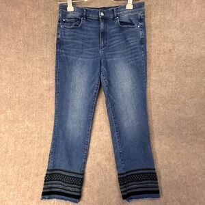 Ann Taylor Factory Womens Blue Embellished Lace Trimmed Cropped Jeans Size 12